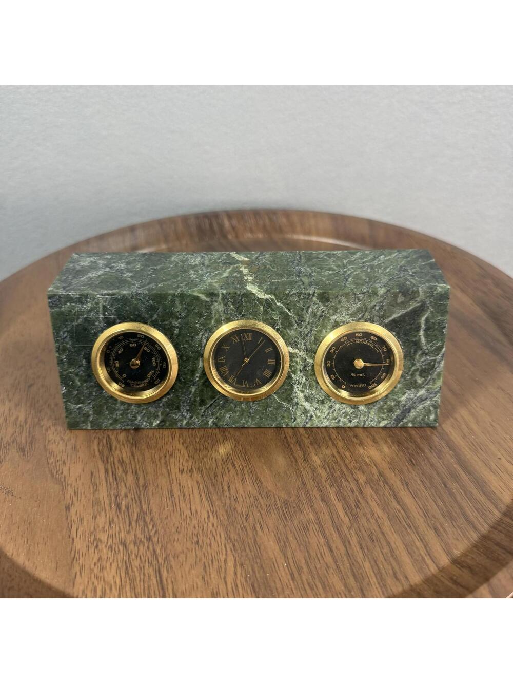 Universal Music Heavy Green Crystal and Gold Desk Clock / Thermometer / Humidity
